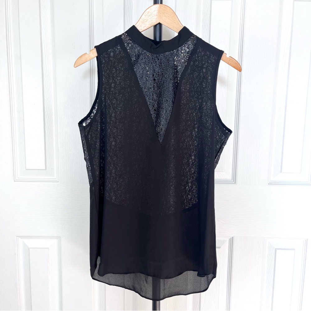 Krisa Mock Neck Sleeveless Crepe Blouse